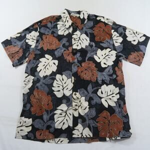 Aloha Days Leaf Print Hawaiian Cotton Shirt White Gray Black Sz XL Bronze